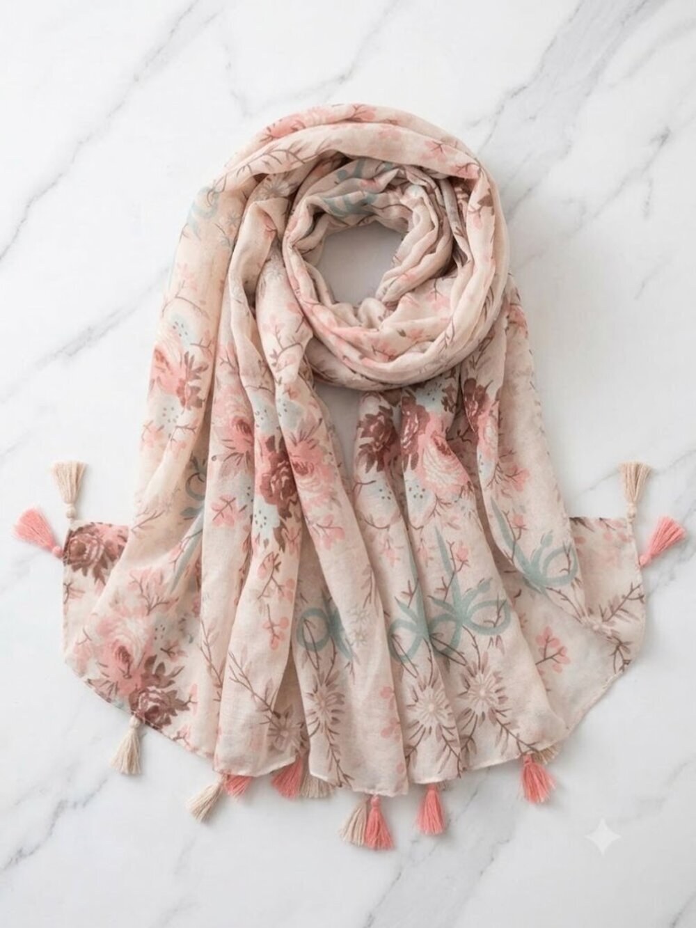 Ladies Pink Flower Scarf - Picture 4 of 8